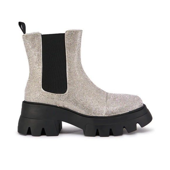 AZALEA WANG KAWAILANI SILVER RHINESTONE COMBAT BOOTIE - Picture 3 of 7